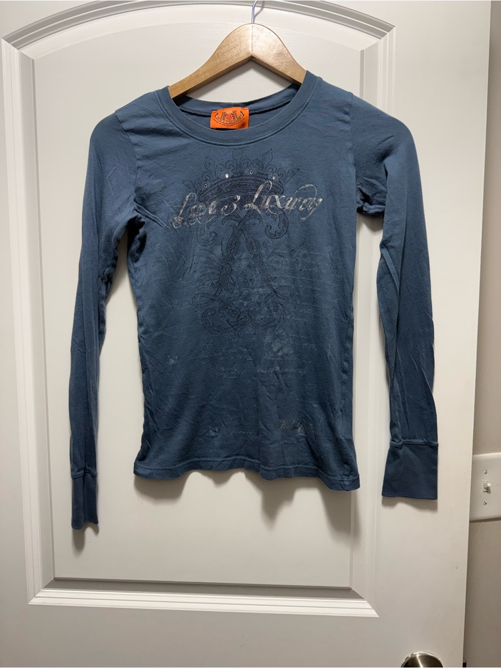 Juicy Couture Y2K Blue Long Sleeve Graphic Tee - 'Love & Luxury'